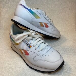 Reebok Classic Leather Pride Rainbow Sneakers Women's White Athletic Shoes 6.5